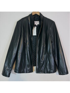 COLE HAAN Signature Women's Dark Green Faux Leather Jacket NWT Size 1X